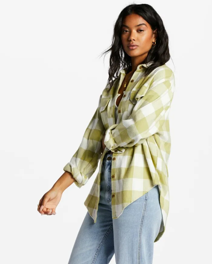 So Stoked Long Sleeve Flannel Shirt Willow Women Billabong Tops