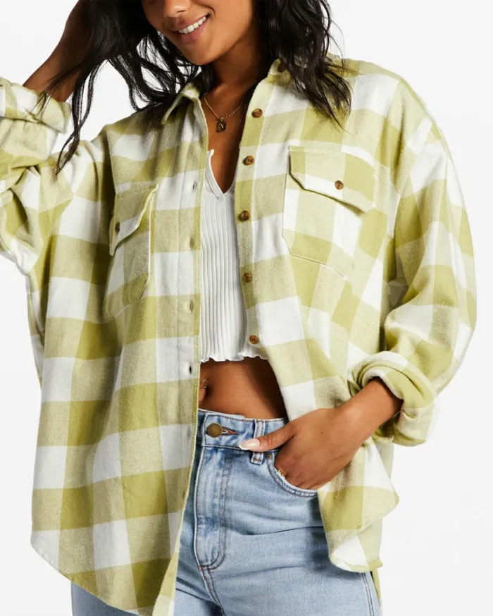 So Stoked Long Sleeve Flannel Shirt Willow Women Billabong Tops