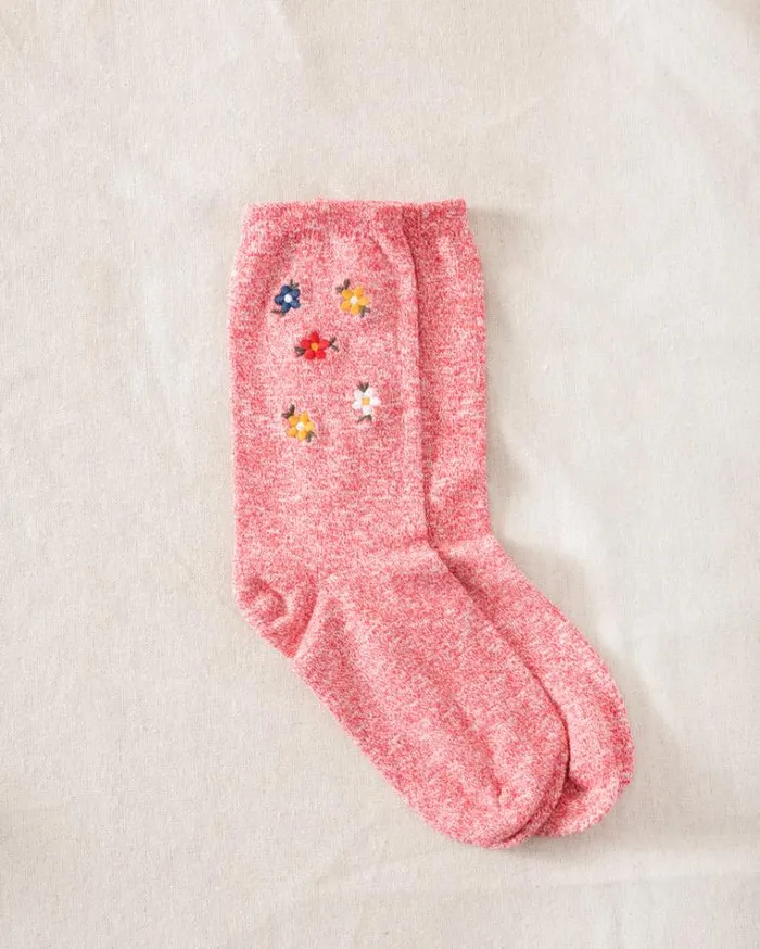 Socks Women039s The Great The Great Floral Embroidered Sock Red With Multi Floral Embroidery