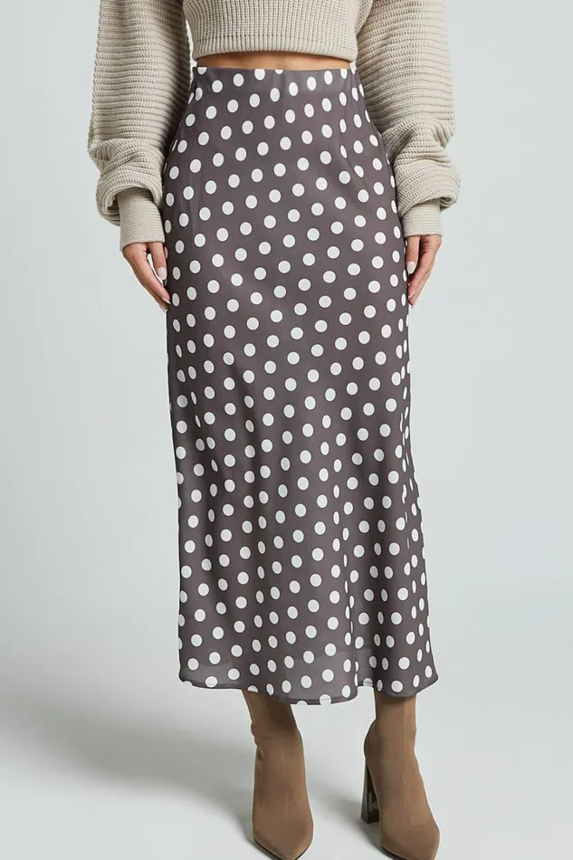 Sofia Midi Skirt 8211 Bias Cut Satin Slip Skirt In Chocolate Spot Women Showpo Skirts