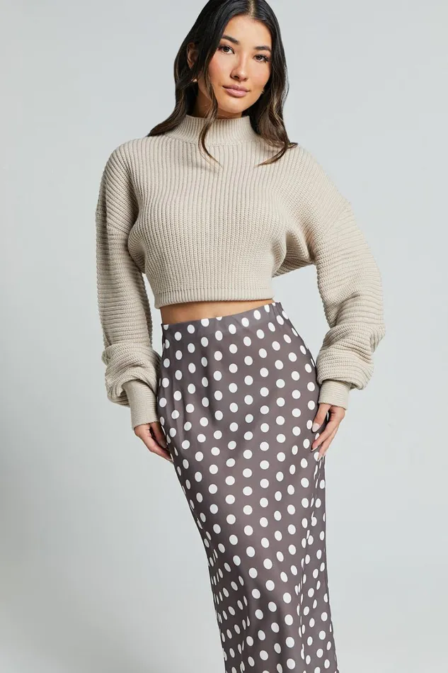 Sofia Midi Skirt 8211 Bias Cut Satin Slip Skirt In Chocolate Spot Women Showpo Skirts
