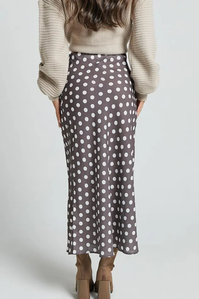 Sofia Midi Skirt 8211 Bias Cut Satin Slip Skirt In Chocolate Spot Women Showpo Skirts
