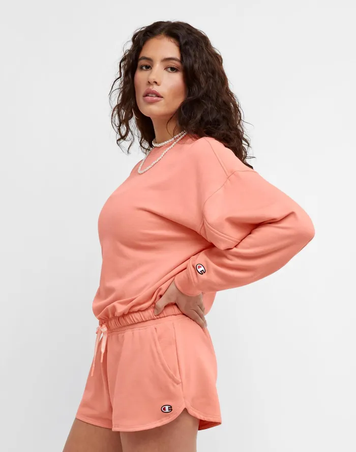 Soft Touch Drawstring Crewneck Sweatshirt C Logo Sugar Peach Women Champion Hoodies and Sweatshirts