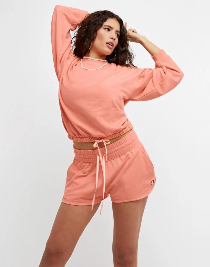 Soft Touch Drawstring Crewneck Sweatshirt C Logo Sugar Peach Women Champion Hoodies and Sweatshirts