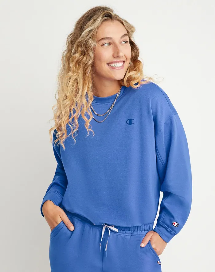 Soft Touch Drawstring Crewneck Sweatshirt C Logo Warm Blueberry Women Champion Hoodies and Sweatshirts Soft Touch Drawstring Crewneck Sweatshirt C Logo Warm Blueberry Women Champion Hoodies and Sweatshirts