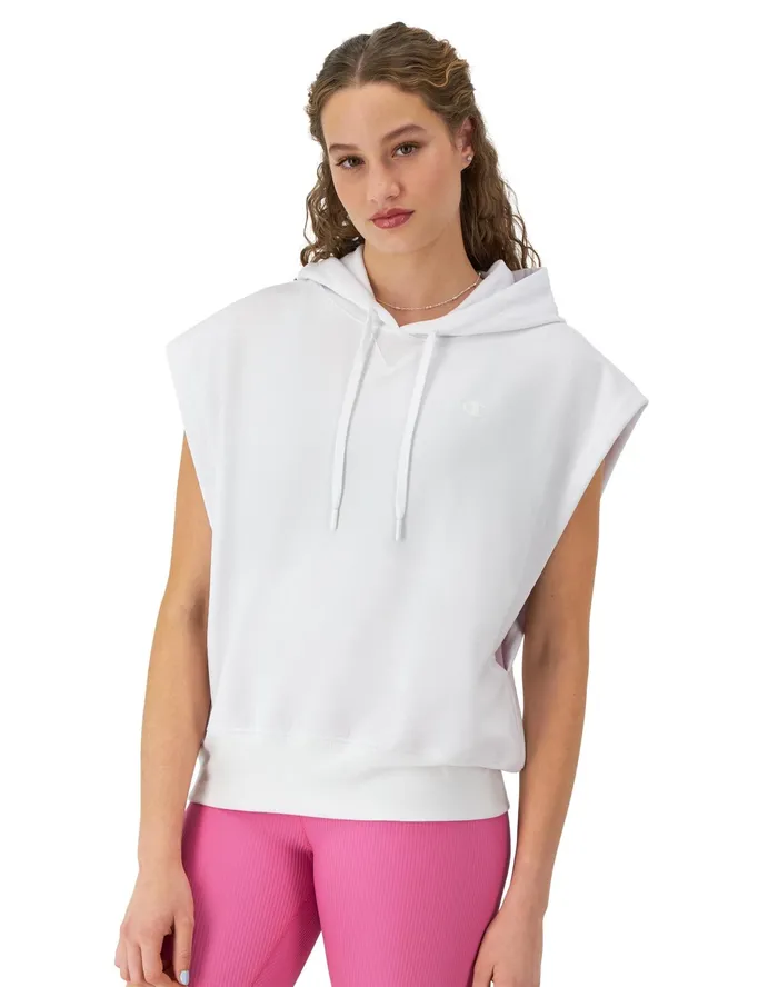 Soft Touch Sleeveless Hoodie C Logo White Women Champion Hoodies and Sweatshirts