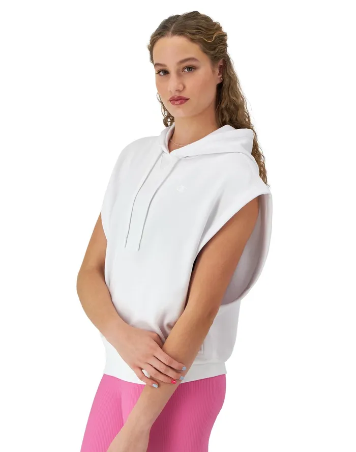 Soft Touch Sleeveless Hoodie C Logo White Women Champion Hoodies and Sweatshirts