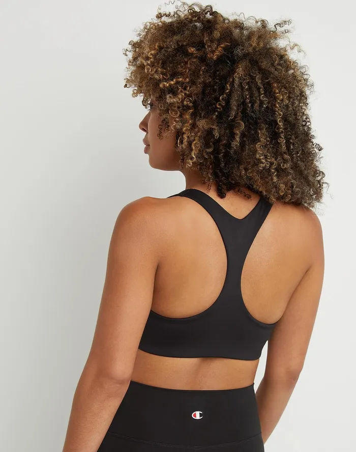 Soft Touch VNeck Sports Bra C Logo Black Women Champion Sports Bras and Bralettes