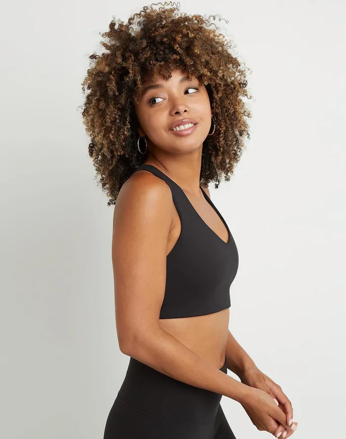 Soft Touch VNeck Sports Bra C Logo Black Women Champion Sports Bras and Bralettes