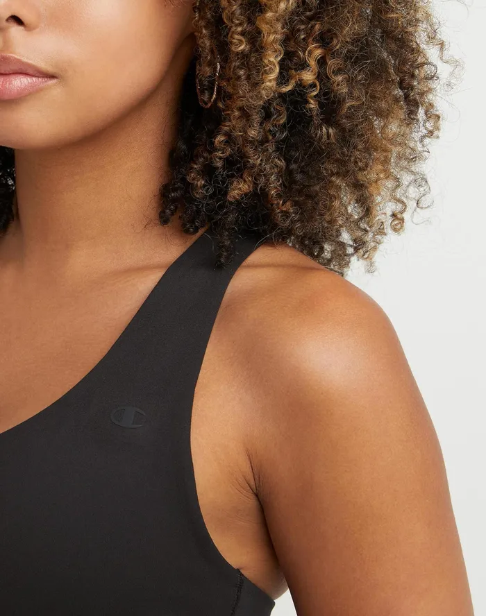 Soft Touch VNeck Sports Bra C Logo Black Women Champion Sports Bras and Bralettes