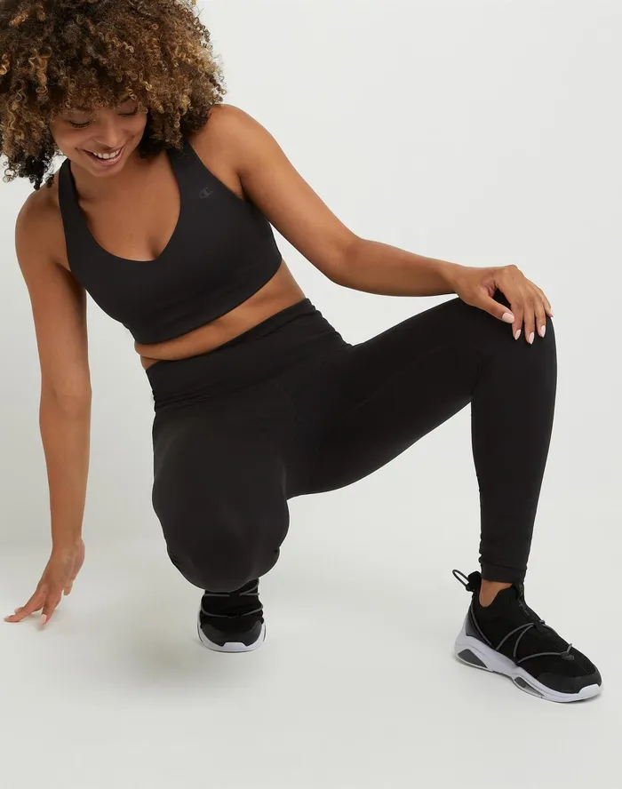 Soft Touch VNeck Sports Bra C Logo Black Women Champion Sports Bras and Bralettes