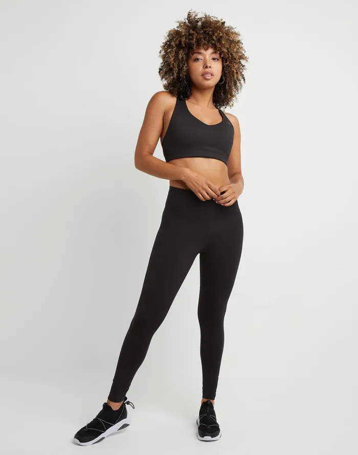Soft Touch VNeck Sports Bra C Logo Black Women Champion Sports Bras and Bralettes