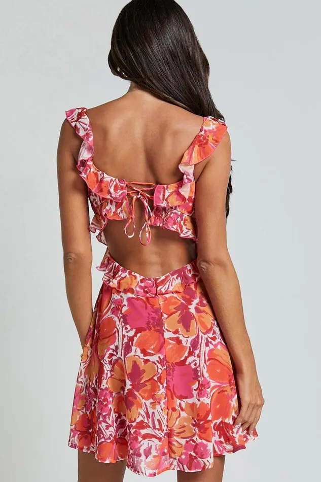 Sorento Mini Dress 8211 Ruffle Cut Out Mini Dress In Paradise Floral Women Showpo Dresses