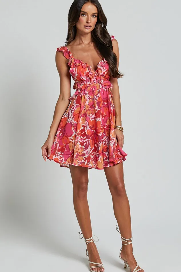 Sorento Mini Dress 8211 Ruffle Cut Out Mini Dress In Paradise Floral Women Showpo Dresses