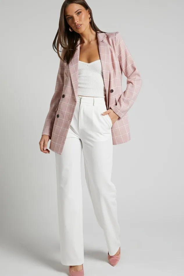 Sort It Out Blazer 8211 Double Breasted Blazer In Blush Check Women Showpo Blazers