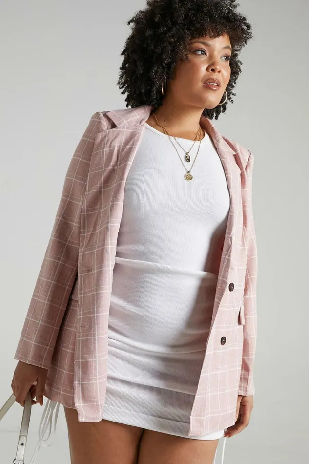 Sort It Out Blazer 8211 Double Breasted Blazer In Blush Check Women Showpo Blazers