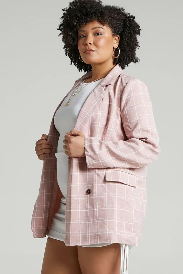 Sort It Out Blazer 8211 Double Breasted Blazer In Blush Check Women Showpo Blazers