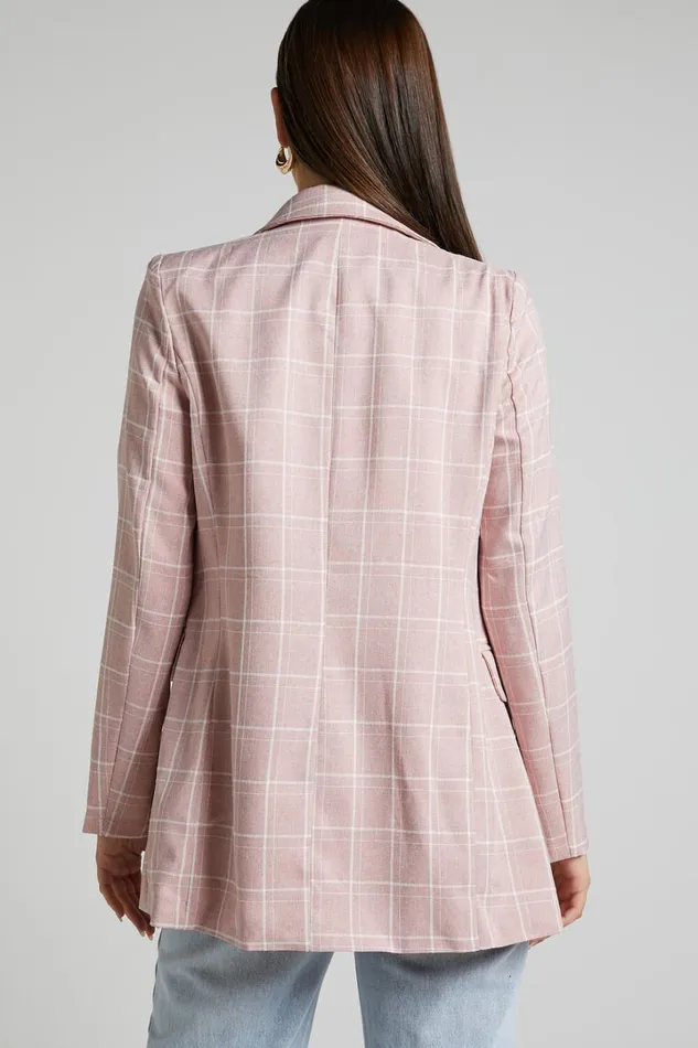 Sort It Out Blazer 8211 Double Breasted Blazer In Blush Check Women Showpo Blazers