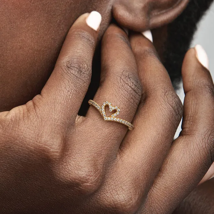 Stackable Rings Women Pandora 14K Gold Plated Wishbone Ring Bundle