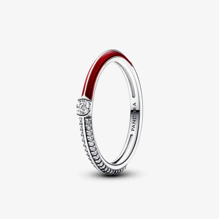 Stackable Rings Women Pandora Online ME Pav and Red Dual Ring Red