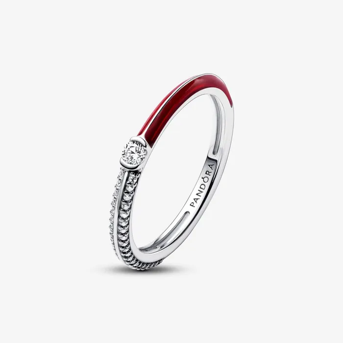 Stackable Rings Women Pandora Online ME Pav and Red Dual Ring Red
