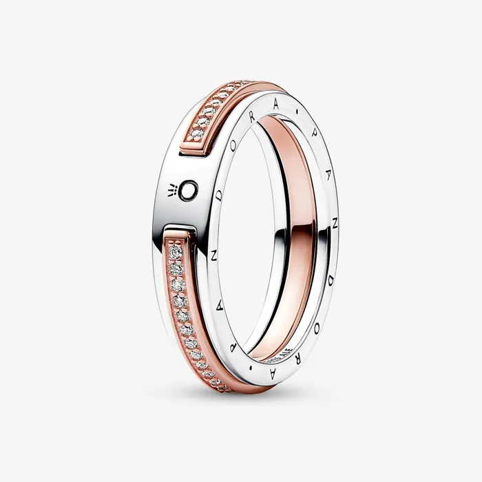 Stackable Rings Women Pandora Online Signature Twotone Logo and Pav Ring