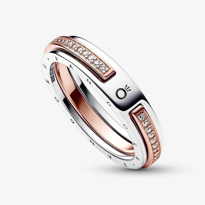 Stackable Rings Women Pandora Online Signature Twotone Logo and Pav Ring