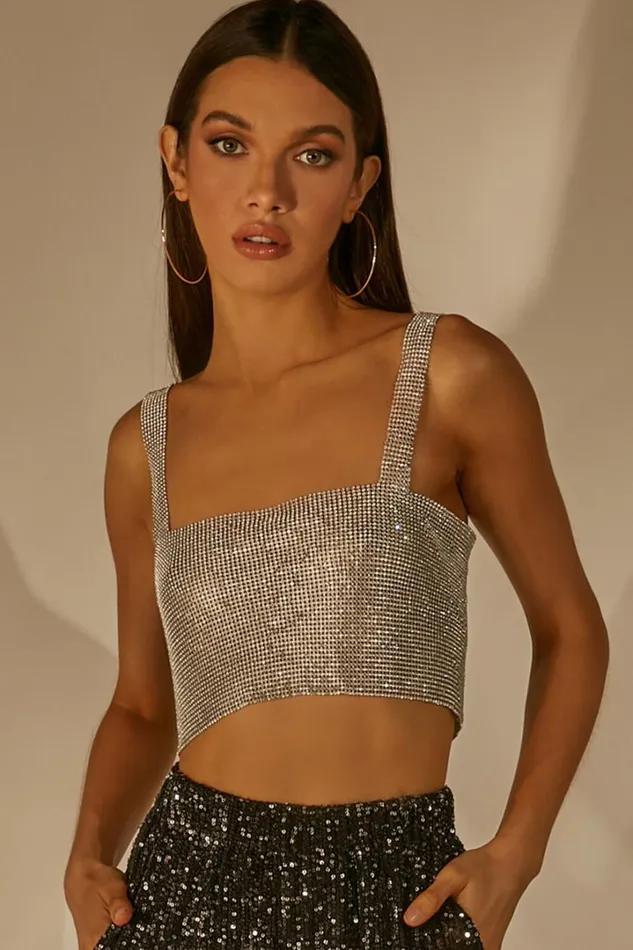 Starry Nights Top 8211 Mesh Cropped Top In Silver Women Showpo Tops