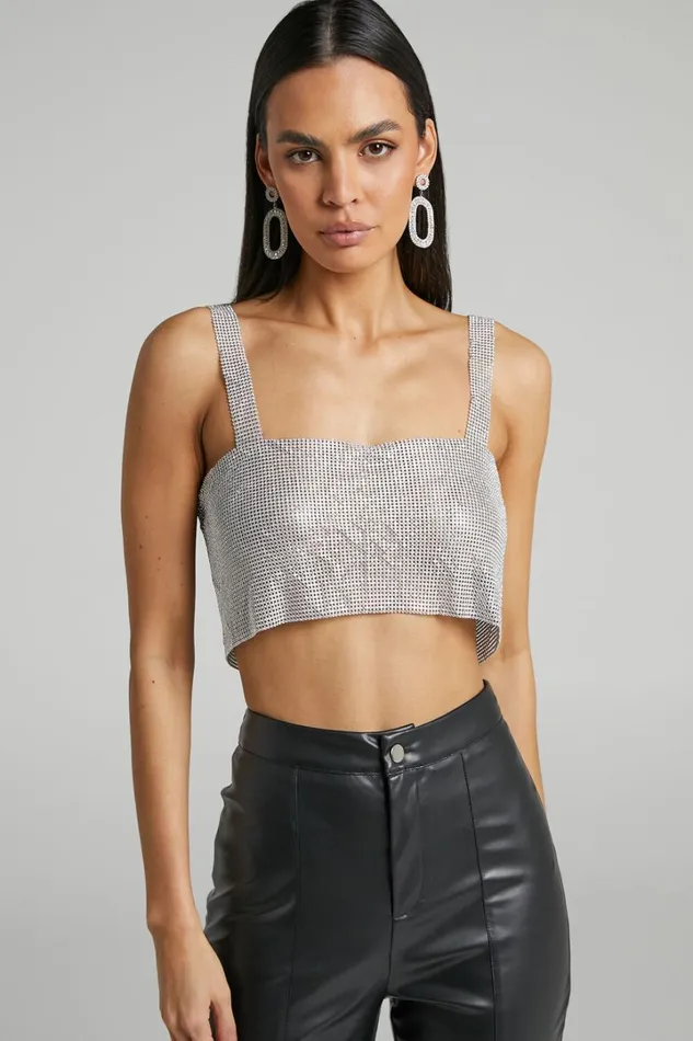 Starry Nights Top 8211 Mesh Cropped Top In Silver Women Showpo Tops