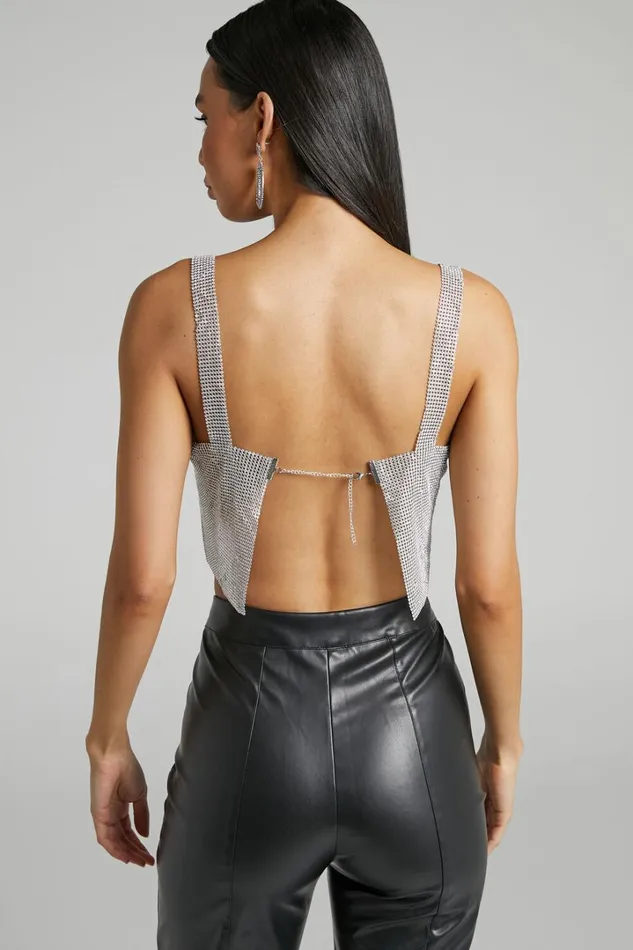Starry Nights Top 8211 Mesh Cropped Top In Silver Women Showpo Tops