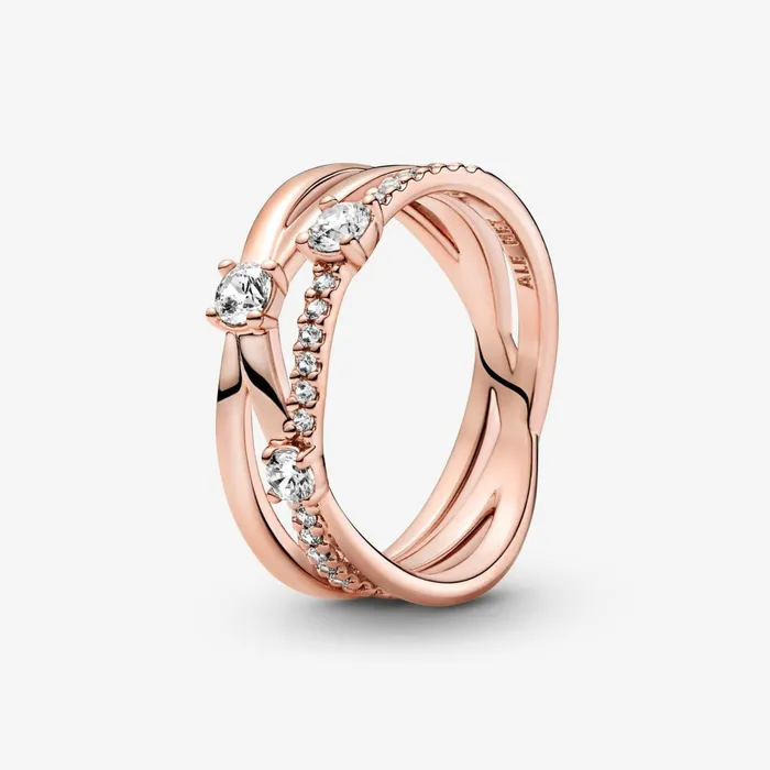 Statement Rings Women Pandora Sparkling Triple Band Ring Rose Gold Plated