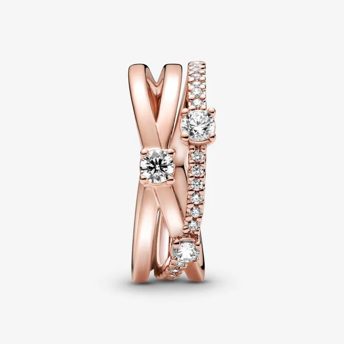 Statement Rings Women Pandora Sparkling Triple Band Ring Rose Gold Plated