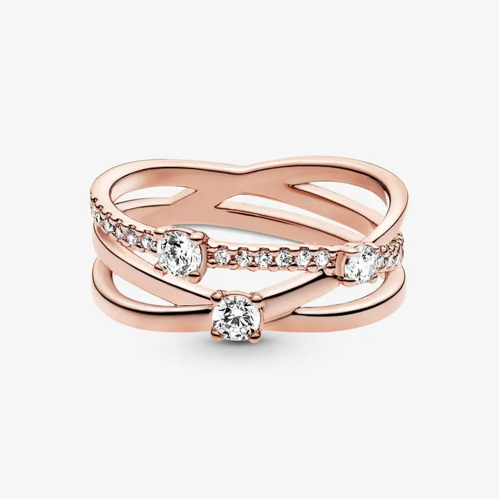 Statement Rings Women Pandora Sparkling Triple Band Ring Rose Gold Plated