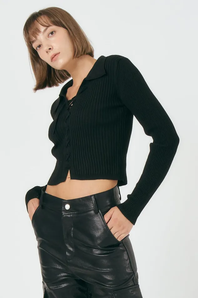 Storets Adella Lace Up Knitted Top Women Tops
