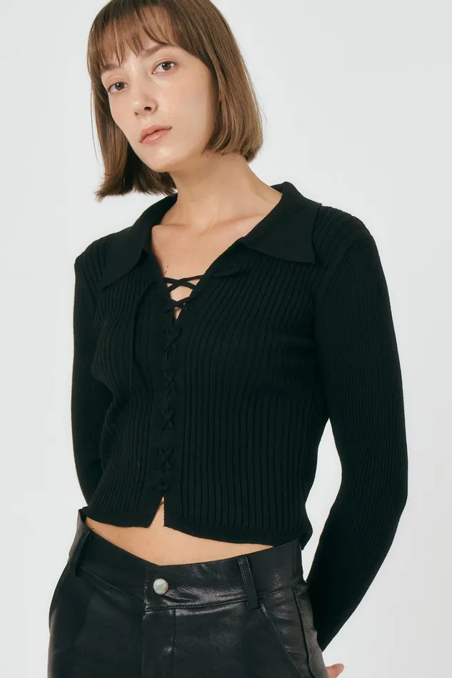 Storets Adella Lace Up Knitted Top Women Tops