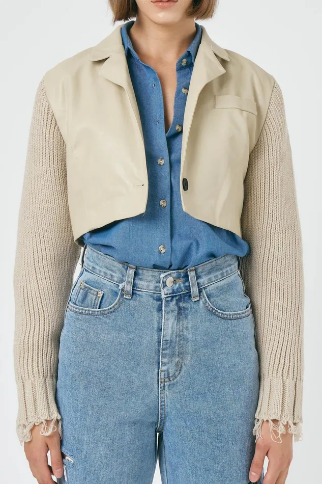 Storets Ameli Pleather Cropped Jacket Women Blazer