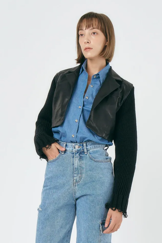 Storets Ameli Pleather Cropped Jacket Women Blazer
