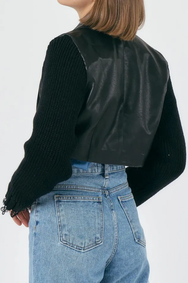 Storets Ameli Pleather Cropped Jacket Women Blazer