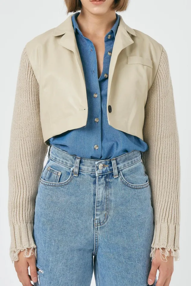 Storets Ameli Pleather Cropped Jacket Women Blazer