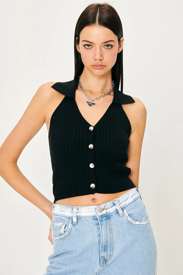 Storets Avery Knitted Halter Neck Top Women Tops