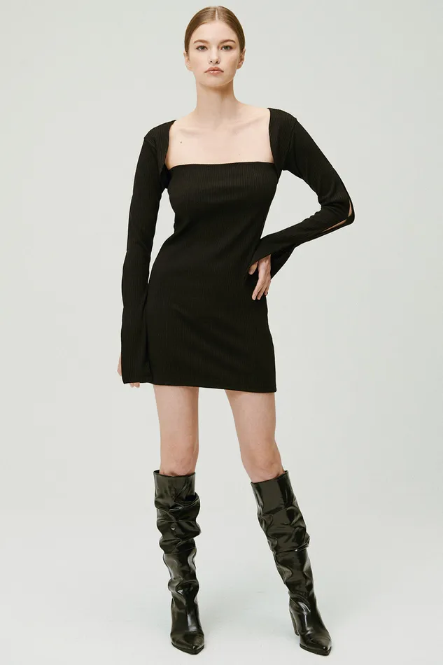 Storets Ayn Square Neck Ribbed Dress Women Mini Dresses