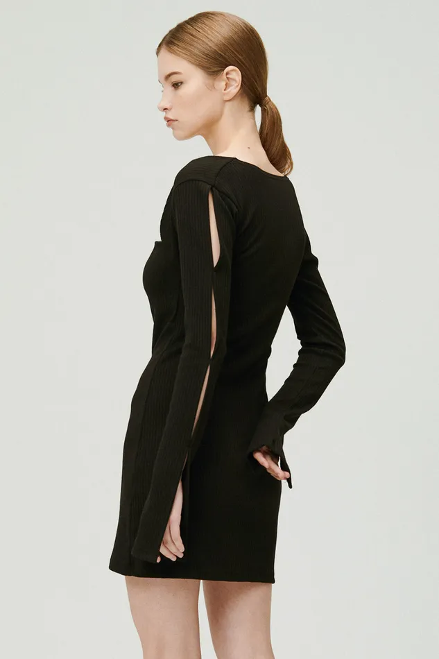 Storets Ayn Square Neck Ribbed Dress Women Mini Dresses