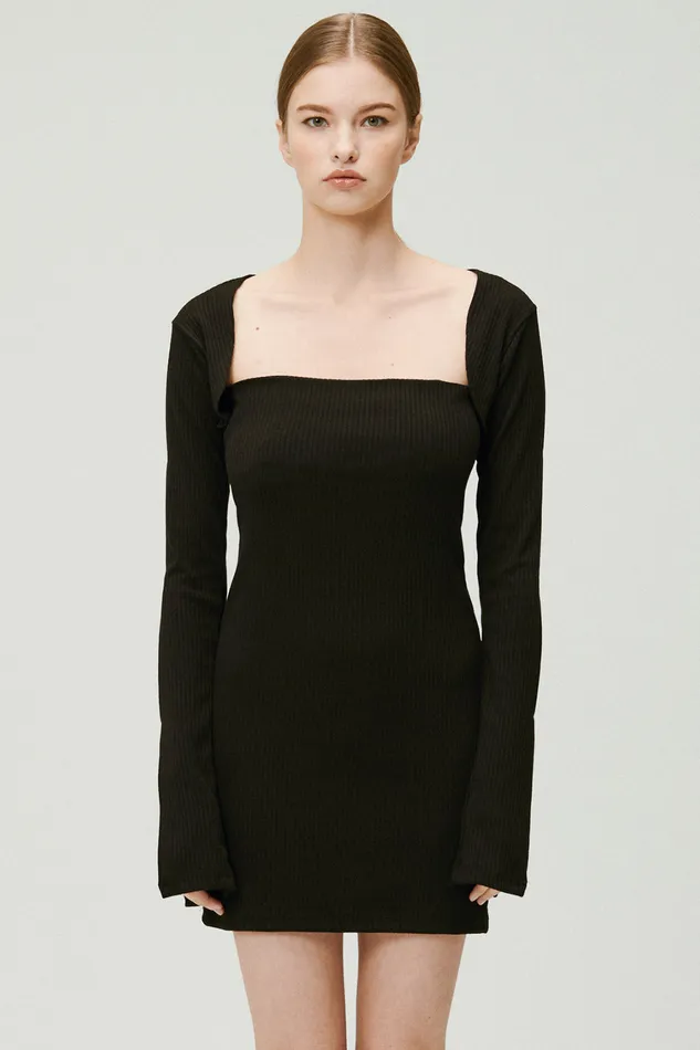 Storets Ayn Square Neck Ribbed Dress Women Mini Dresses