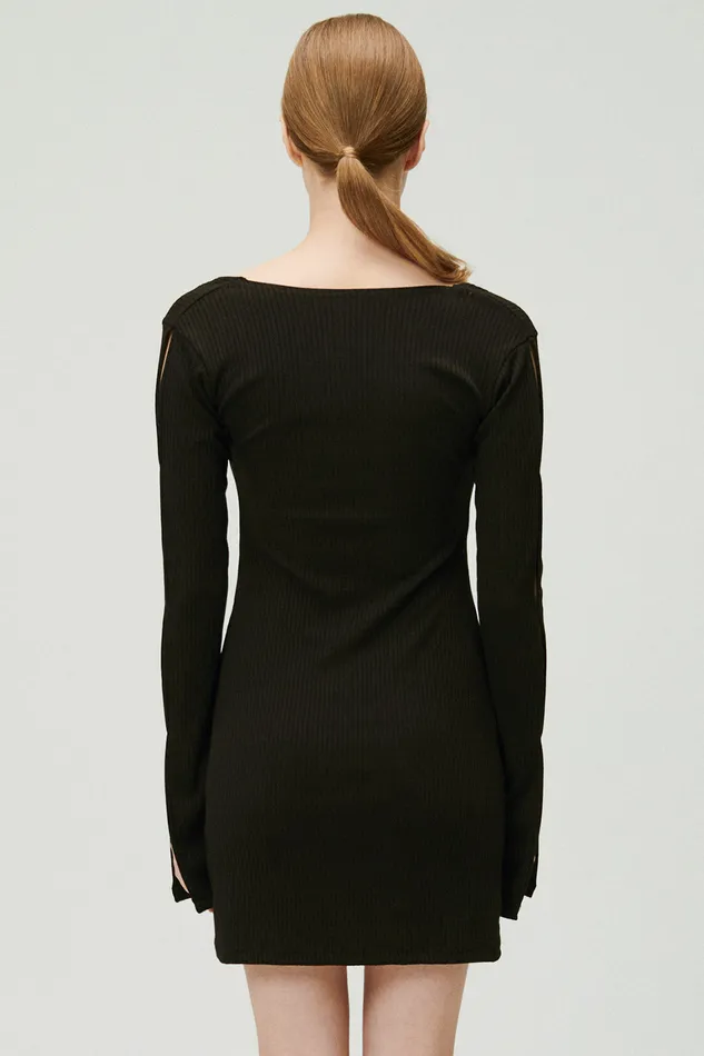 Storets Ayn Square Neck Ribbed Dress Women Mini Dresses