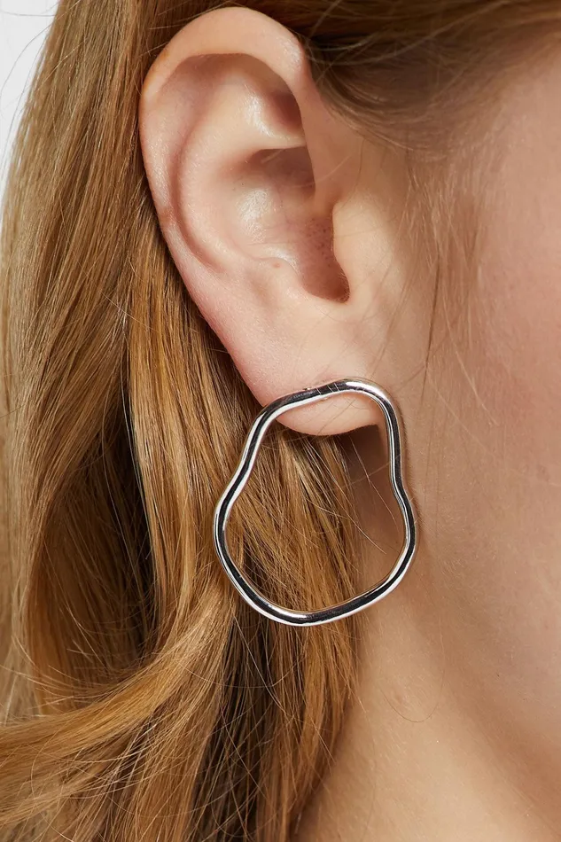 Storets Battered Silver Oval Earring Women Jewelry