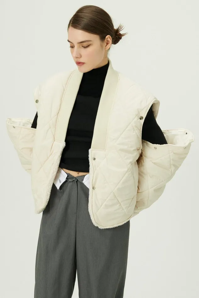 Storets Eileen Quilted Sherpa Coat WDetachable Sleeve Women Jackets and Coats