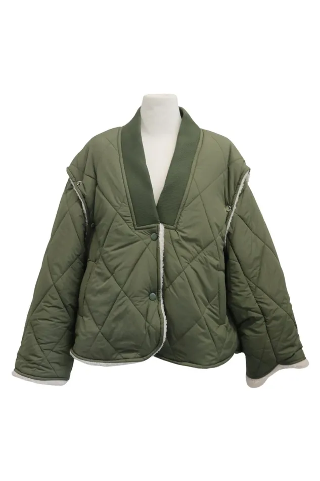 Storets Eileen Quilted Sherpa Coat WDetachable Sleeve Women Jackets and Coats