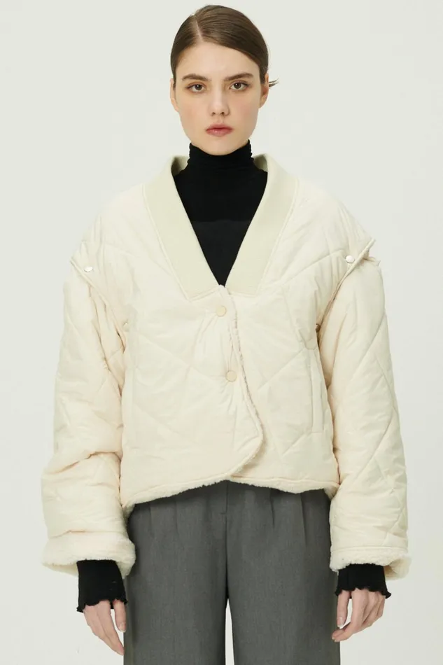 Storets Eileen Quilted Sherpa Coat WDetachable Sleeve Women Jackets and Coats