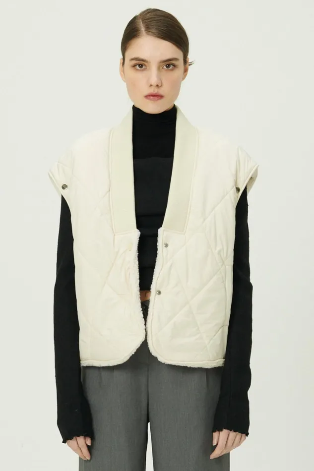 Storets Eileen Quilted Sherpa Coat WDetachable Sleeve Women Jackets and Coats