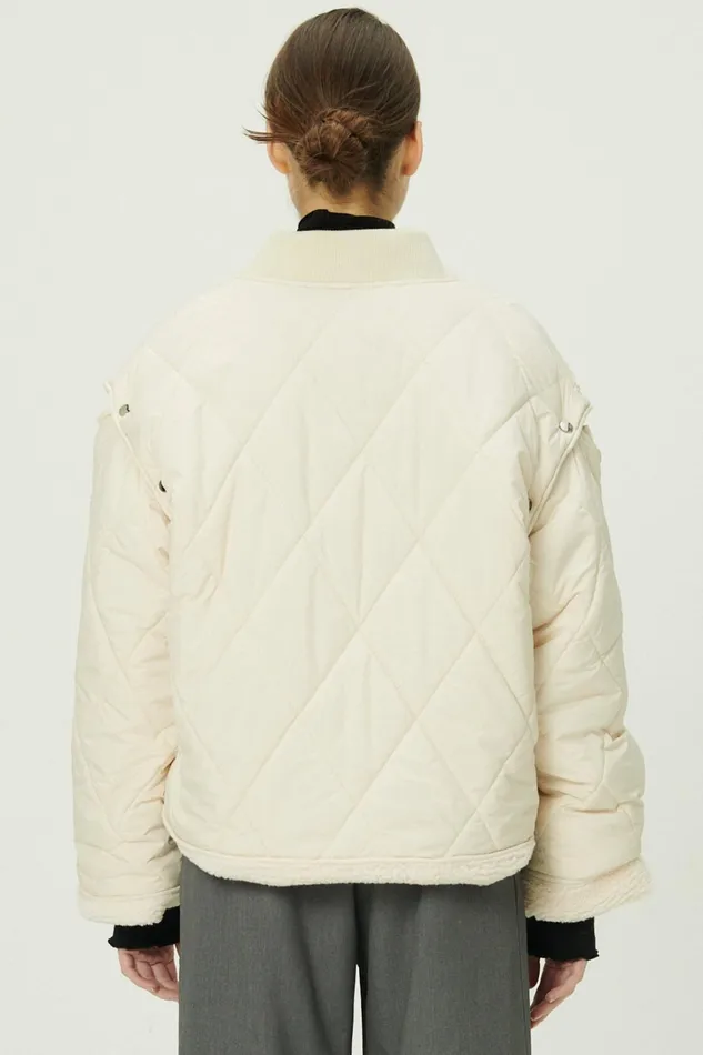 Storets Eileen Quilted Sherpa Coat WDetachable Sleeve Women Jackets and Coats
